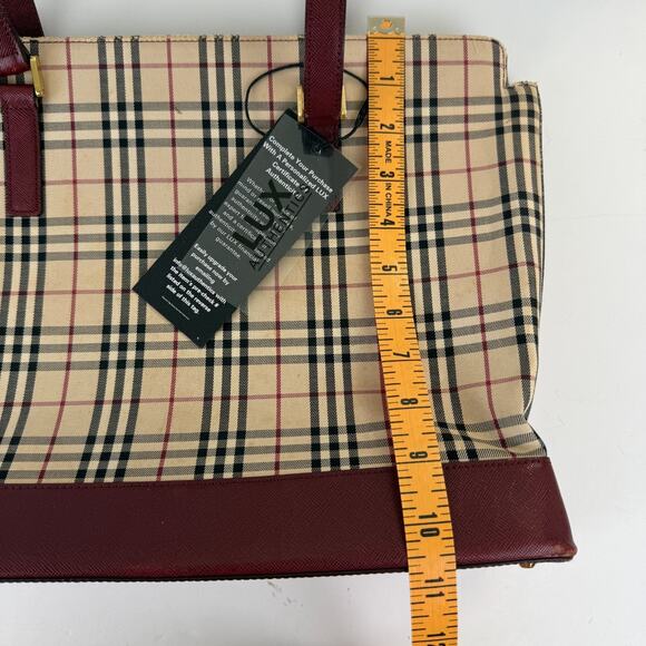 Burberry Nova Check Tote Bag Beige Black Burgundy Plaid Authentic ISSUES READ - Picture 15 of 16